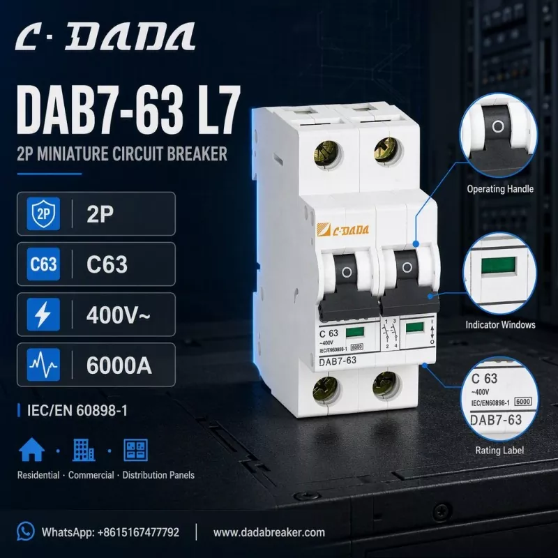 DAB7-63 L7 2P MCB - 분전반을 위한 투명하고 컴팩트한 보호 장치